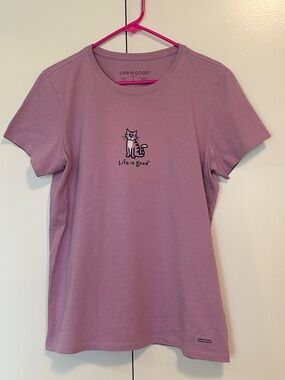 Life Is Good Mauve Pink Cat Tee size large